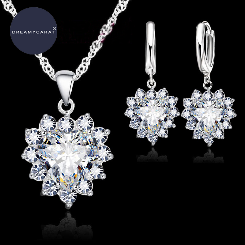 Moissanite Diamond S925 jewelery Set for women Heart Pendent Necklace and Earrings