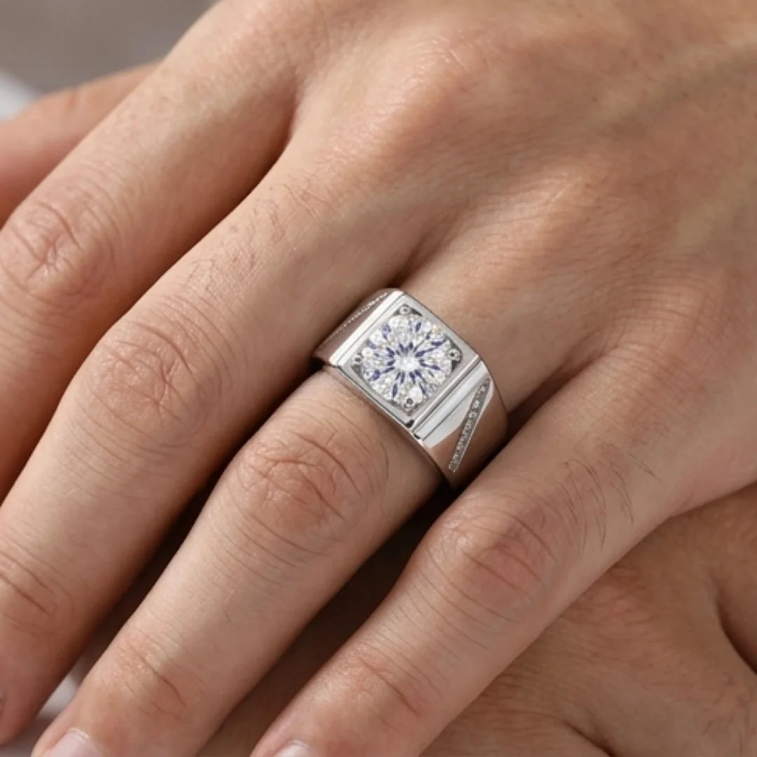 Men's Ring with 2CT Certified Moissanite - Perfect for Weddings Birthdays