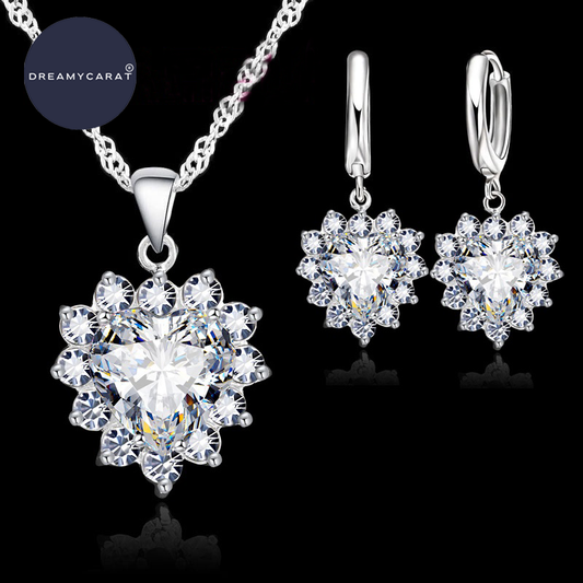 Moissanite Diamond S925 jewelery Set for women Heart Pendent Necklace and Earrings
