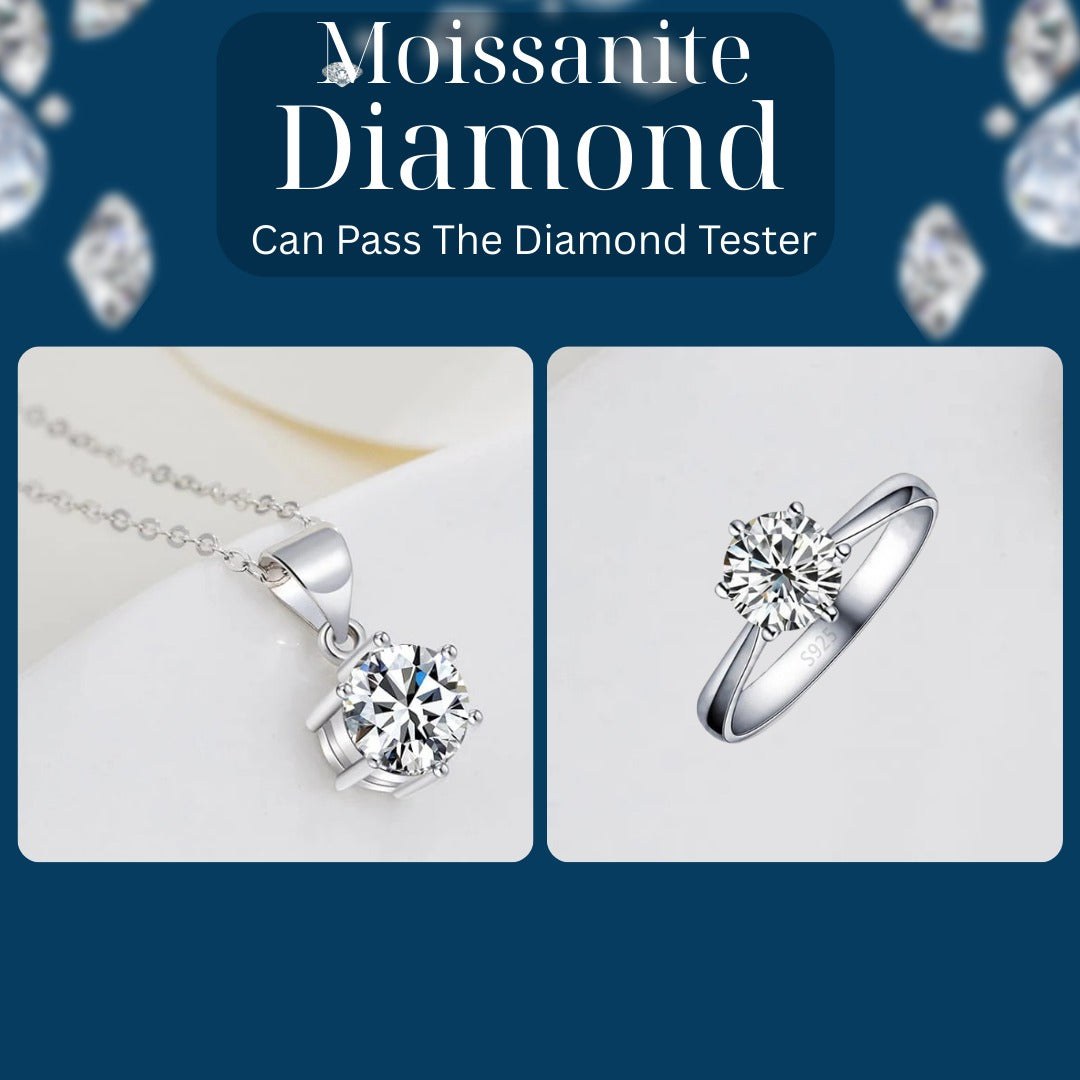 Moissanite Diamond Jewelry Set for Women Circle shape Pendant and Ring
