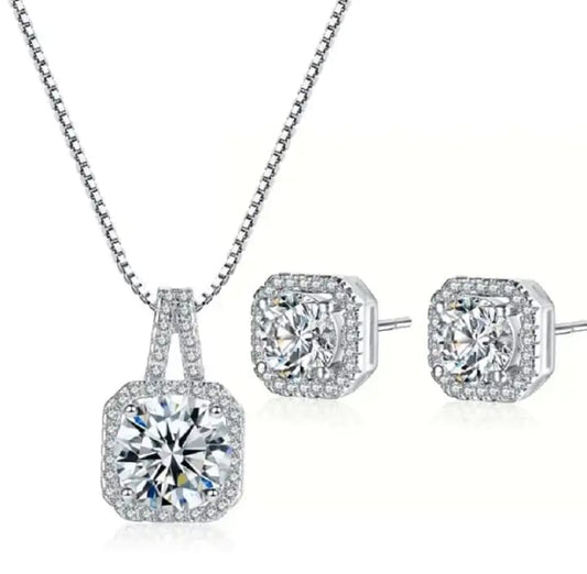 Moissanite Diamond S925 jewelry Set for Women Pendant Necklace and Earrings with FREE GIFT BOX
