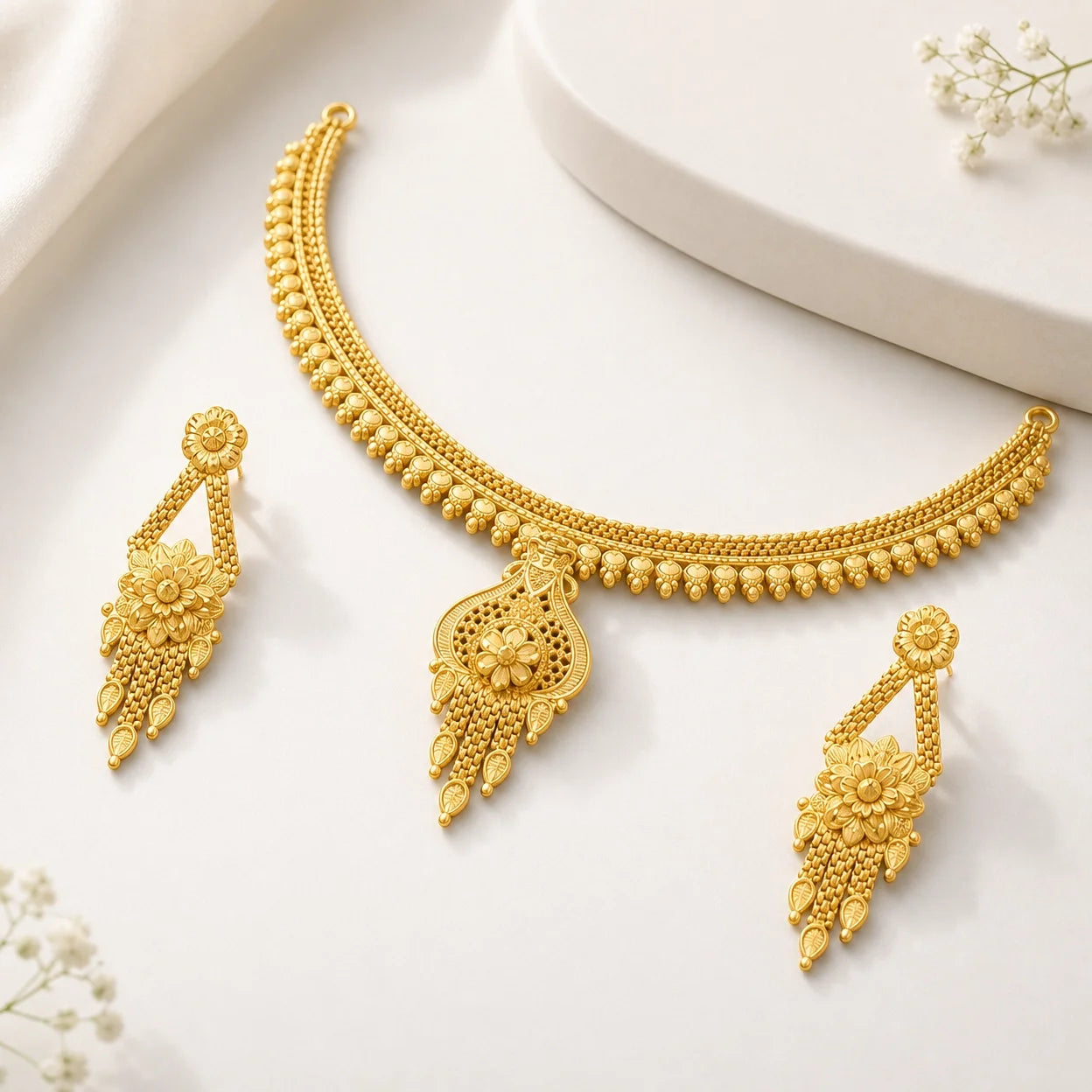 Gold Platted Necklace Set | Necklace + Earring | NS-10
