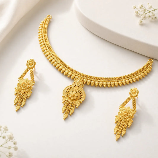 Gold Platted Necklace Set | Necklace + Earring | NS-10