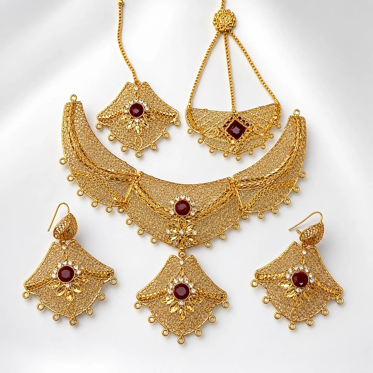 Gold Platted Necklace Set | Necklace + Earring + Jummer | NS-11
