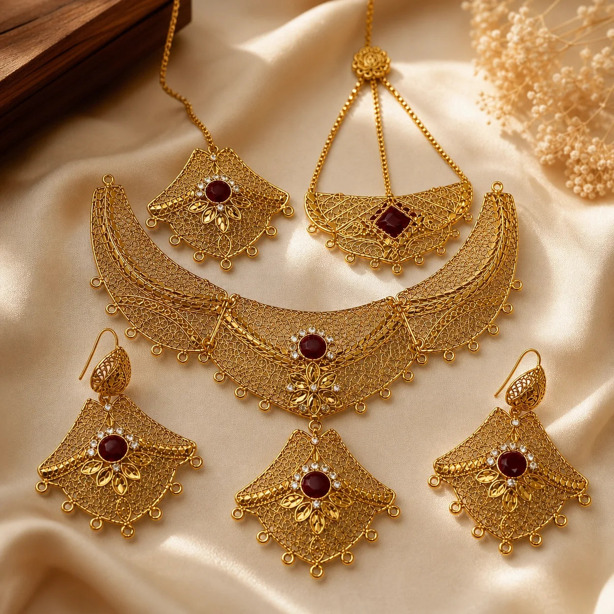 Gold Platted Necklace Set | Necklace + Earring + Jummer | NS-11