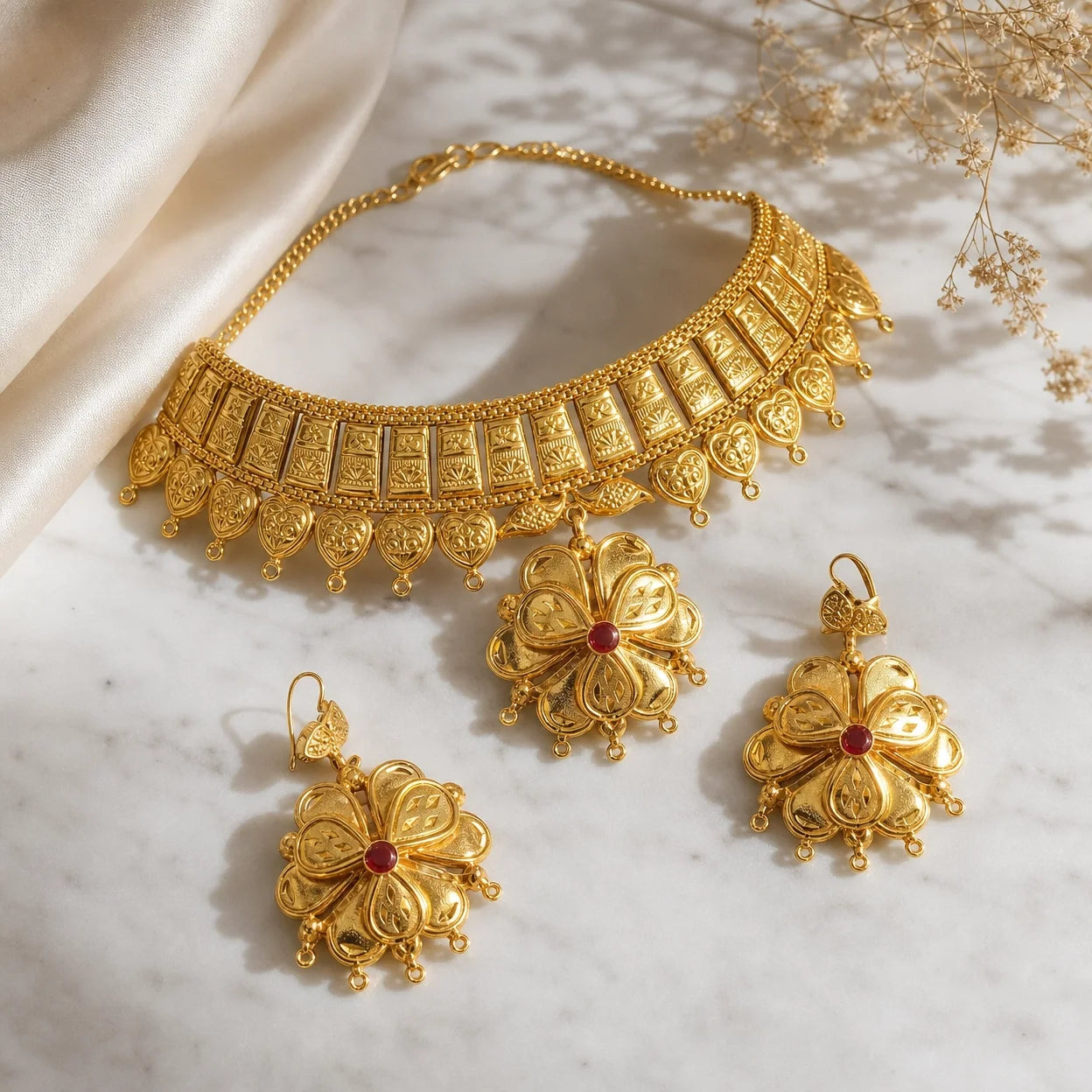 Gold Platted Necklace Set | Necklace + Earring | NS-10
